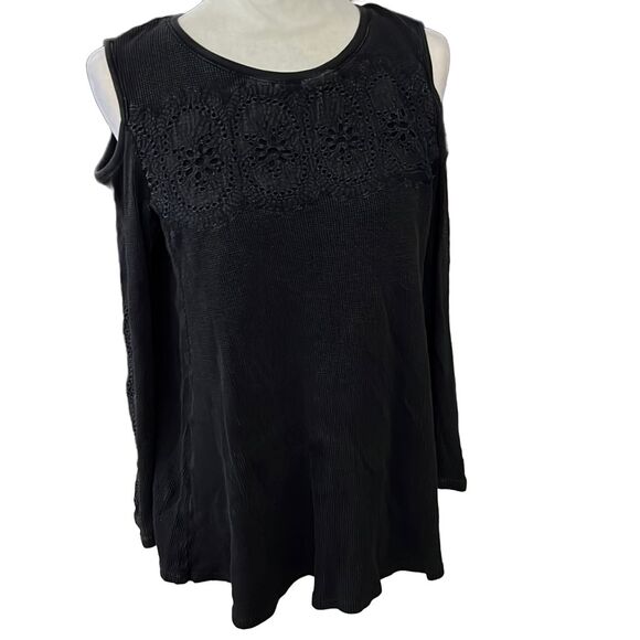 Soft surroundings cold shoulder waffle knit blouse - Picture 1 of 5